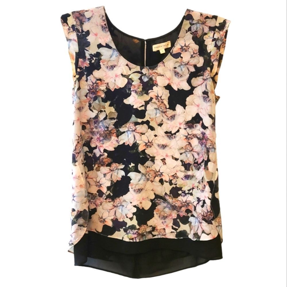 Rebecca Taylor Floral Sleeveless Silk Blouse - Picture 1 of 9